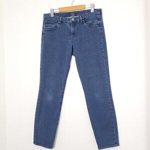 Tahari Blue Dark Wash Mid Rise Classic Skinny Denim Cotton Blend Jeans Pockets